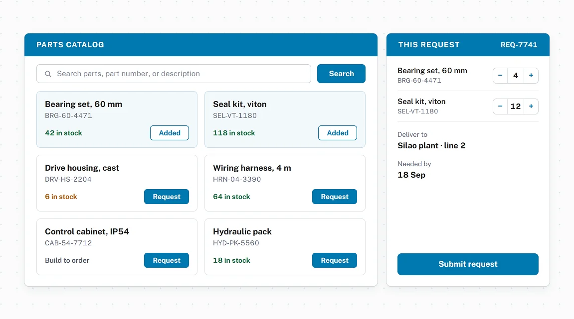 Self-service parts requests