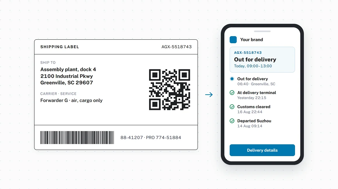 QR codes connect labels to live tracking
