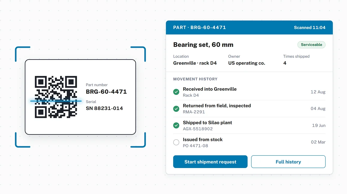 QR-coded parts identification