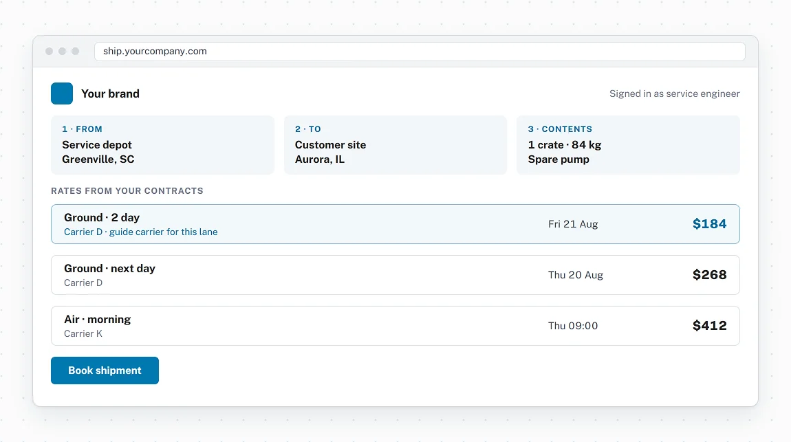 A complete booking workflow in one branded page